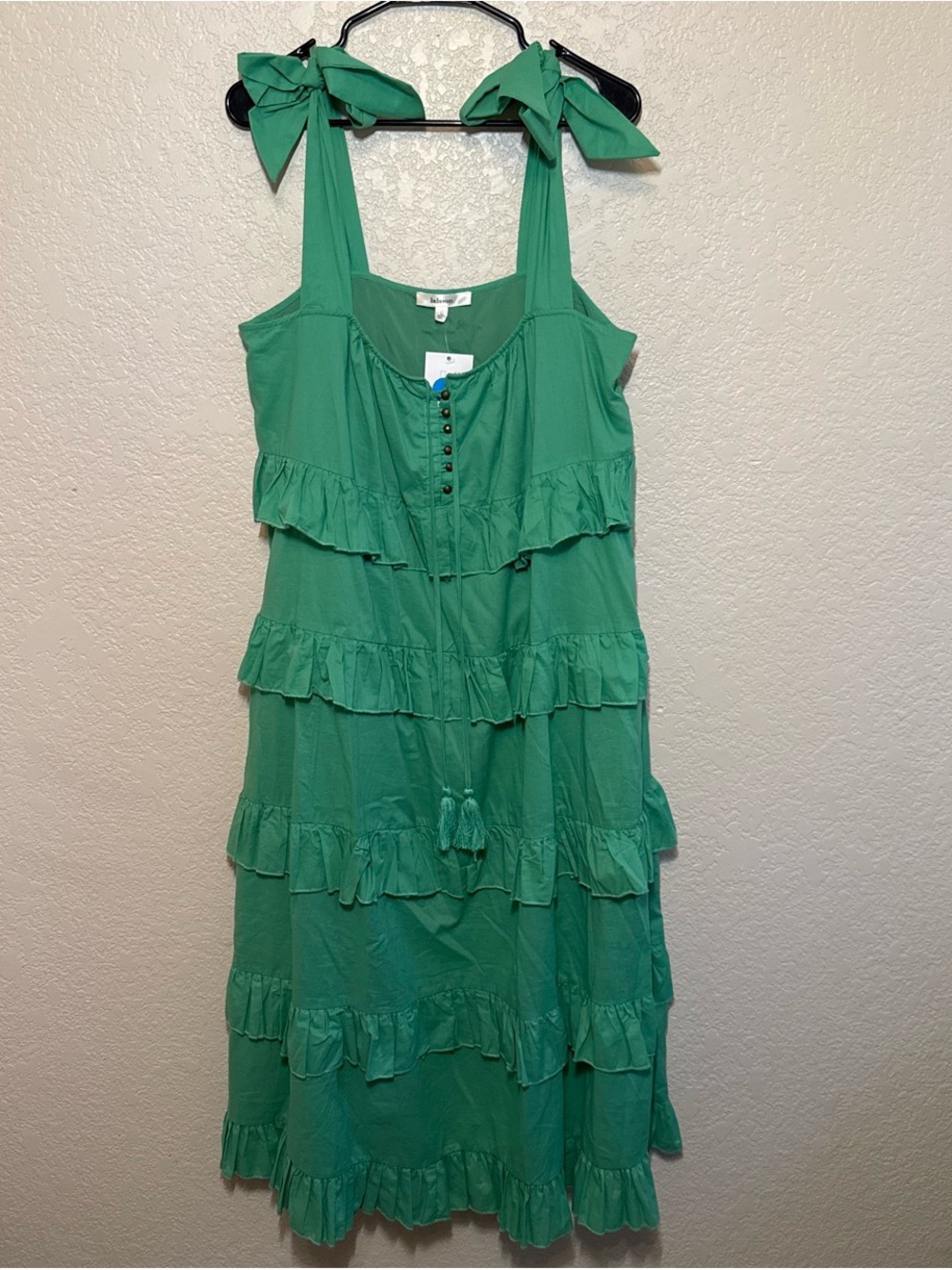 Tie-Shoulder Tiered Green Maxi Dress